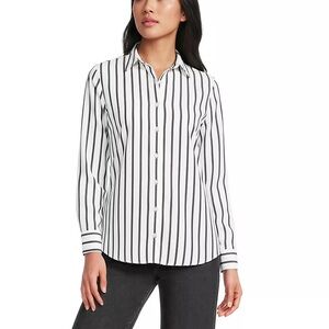 Lands End women’s black white double stripe no iron button down shirt size 8T